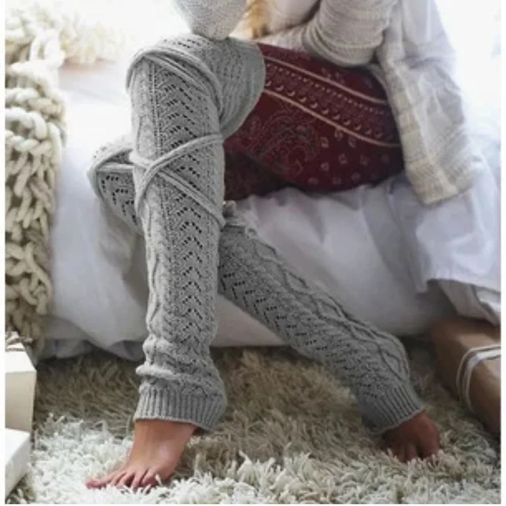 Warm Leg Warmers Knit Crochet Legging Boot Socks - Black